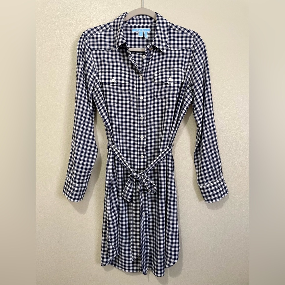 Draper James Belted Shirt Dress, Navy Blue/White Checks Size 8